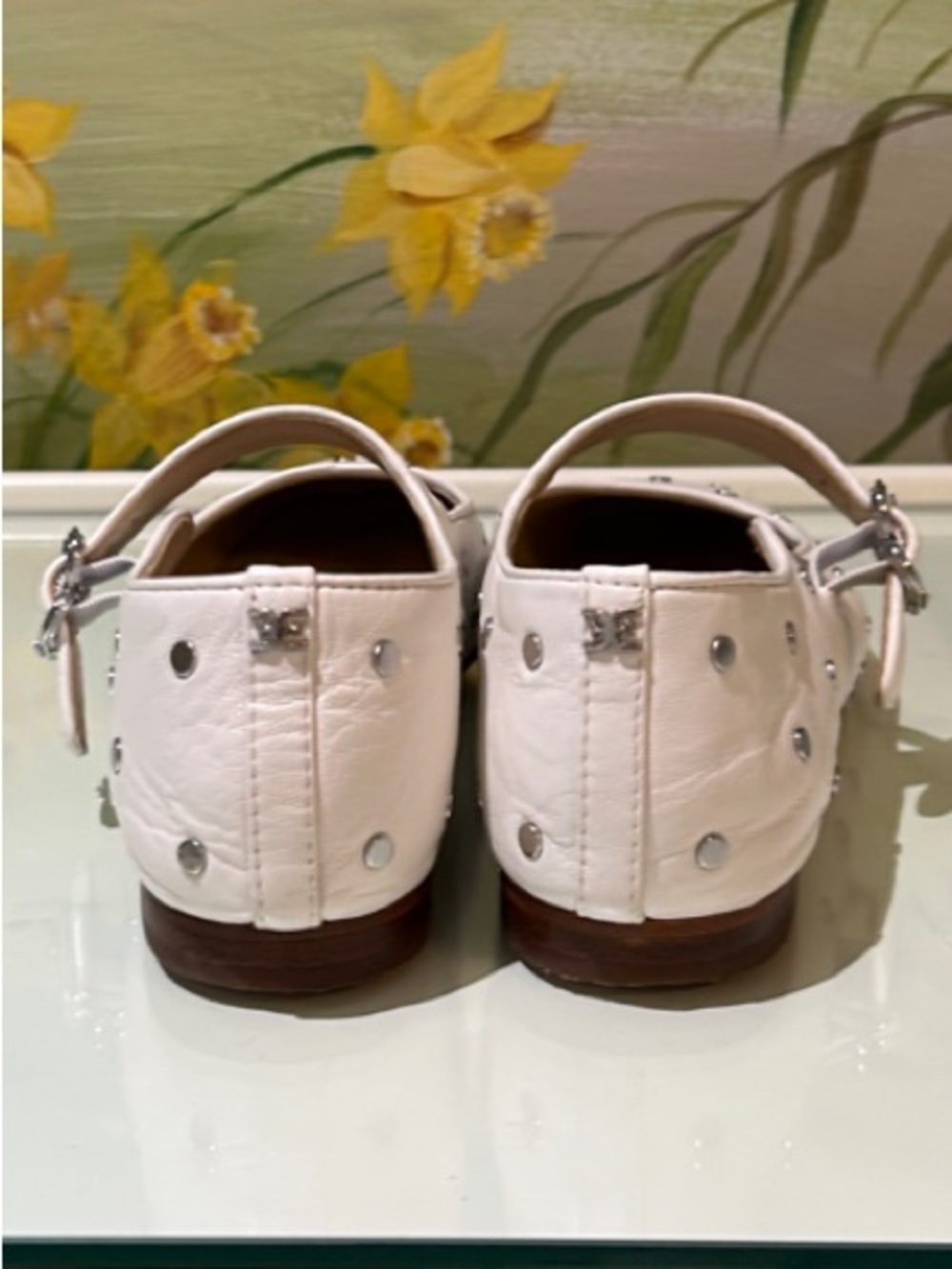 Sam Edelman Michaela Studded Leather White Mary Jane Flats. Size 8.5 - Picture 5 of 15